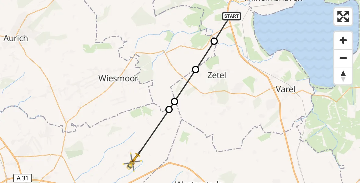 Flugroute Rettungshubschrauber Sande - Uplengen, 08 Juni 2026, 17:09