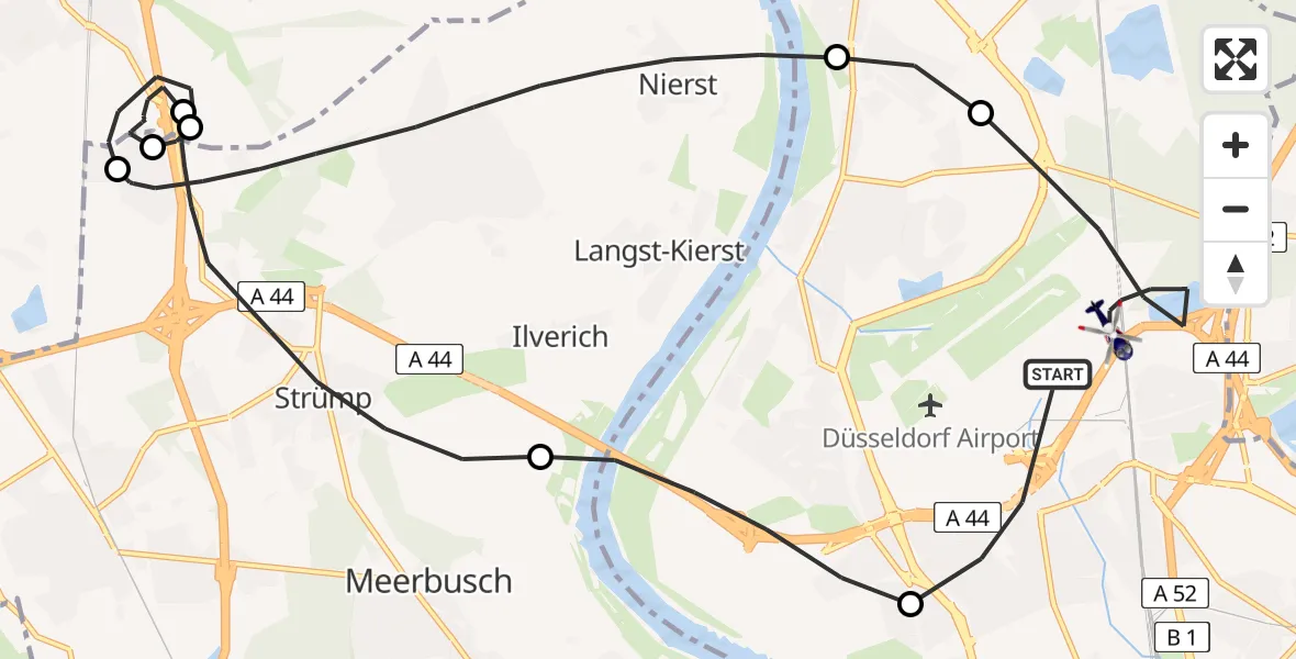 Flugroute Polizeihubschrauber Düsseldorf Flughafen - Düsseldorf Flughafen, 08 Juni 2026, 17:10