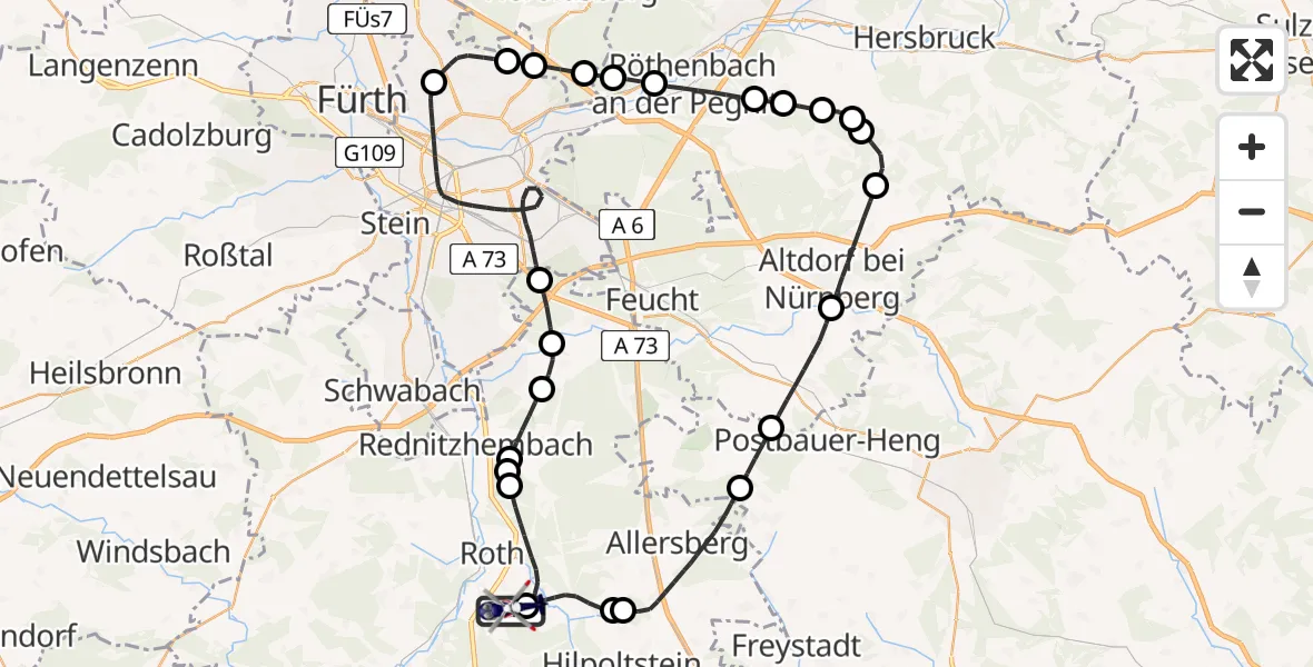 Flugroute Polizeihubschrauber Flugplatz Roth - Roth, 08 Juni 2026, 17:11