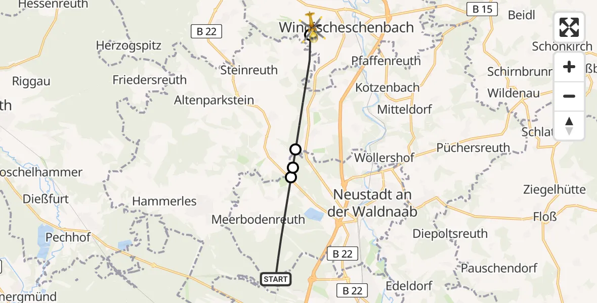 Flugroute Rettungshubschrauber Altenstadt a.d.Waldnaab - Windischeschenbach, 08 Juni 2026, 17:12