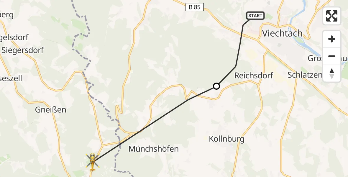 Flugroute Rettungshubschrauber Viechtach - Sankt Englmar, 08 Juni 2026, 17:14