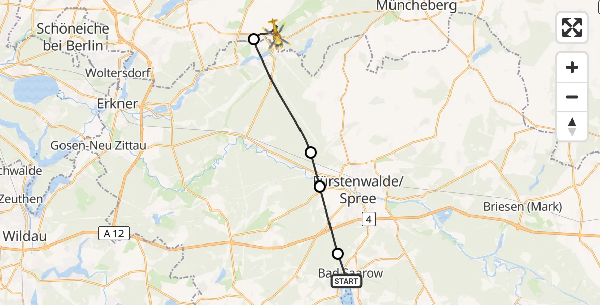 Flugroute Rettungshubschrauber Bad Saarow - Rehfelde, 08 Juni 2026, 17:17