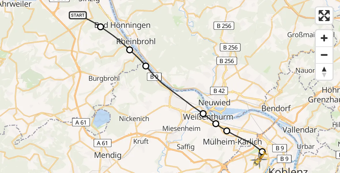 Flugroute Rettungshubschrauber Sinzig - Koblenz, 08 Juni 2026, 17:22