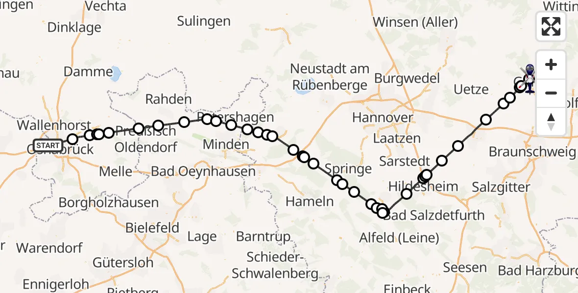 Flugroute Polizeihubschrauber Osnabrück - Gifhorn Bundespolizei Hubschrauberlandeplatz, 08 Juni 2026, 17:39