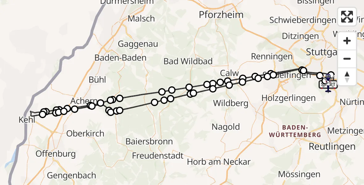 Flugroute Polizeihubschrauber Flughafen Stuttgart - Flughafen Stuttgart, 08 Juni 2026, 17:44