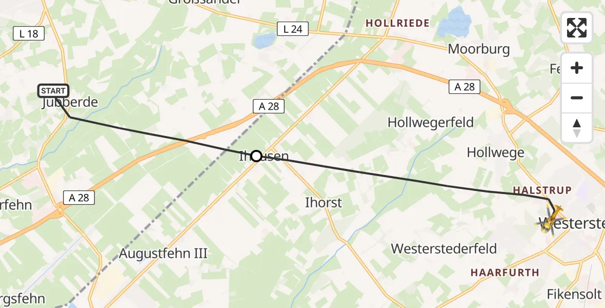 Flugroute Rettungshubschrauber Uplengen - Westerstede, 08 Juni 2026, 17:47