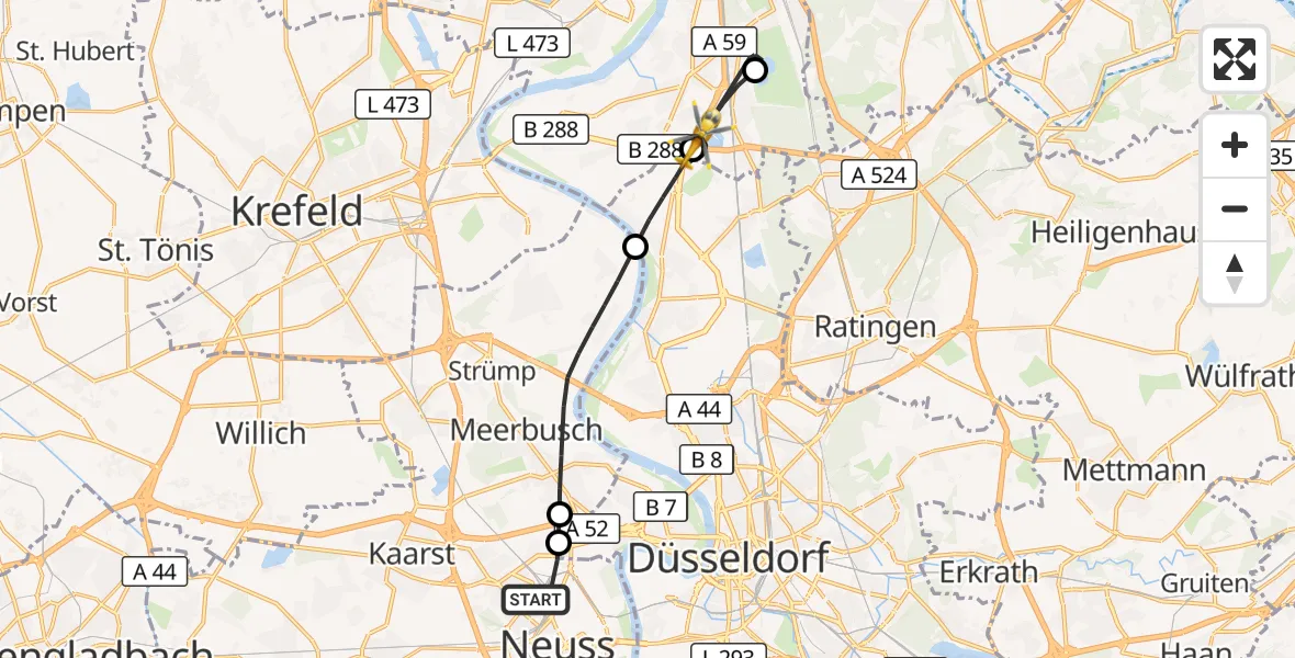 Flugroute Rettungshubschrauber Neuss - Duisburg, 08 Juni 2026, 17:48