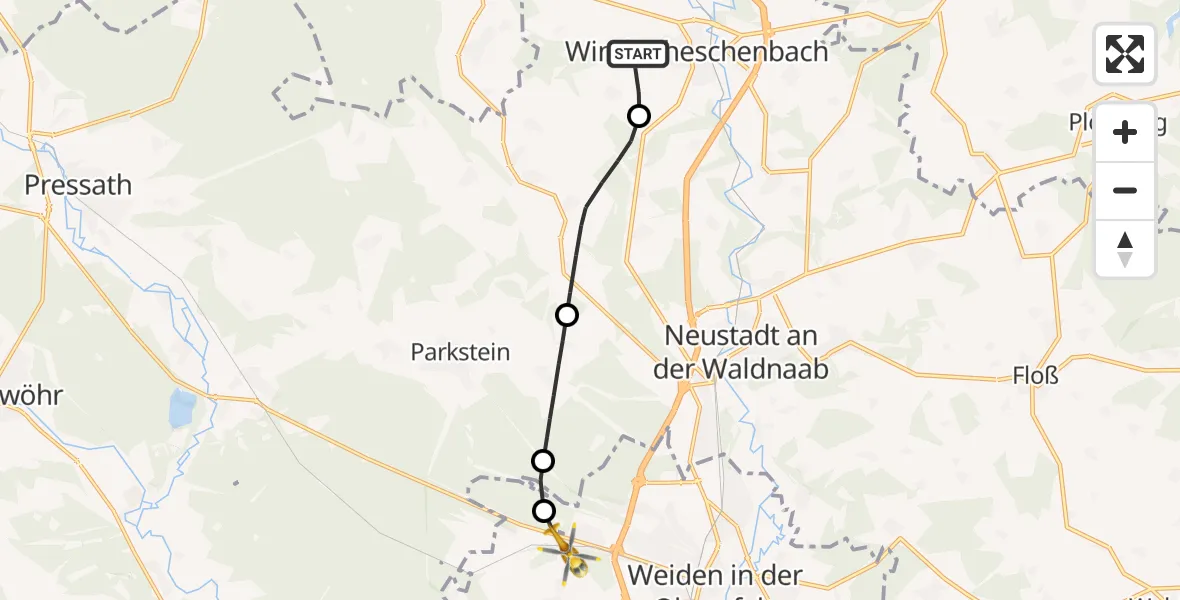 Flugroute Rettungshubschrauber Windischeschenbach - Weiden i.d.OPf., 08 Juni 2026, 17:53