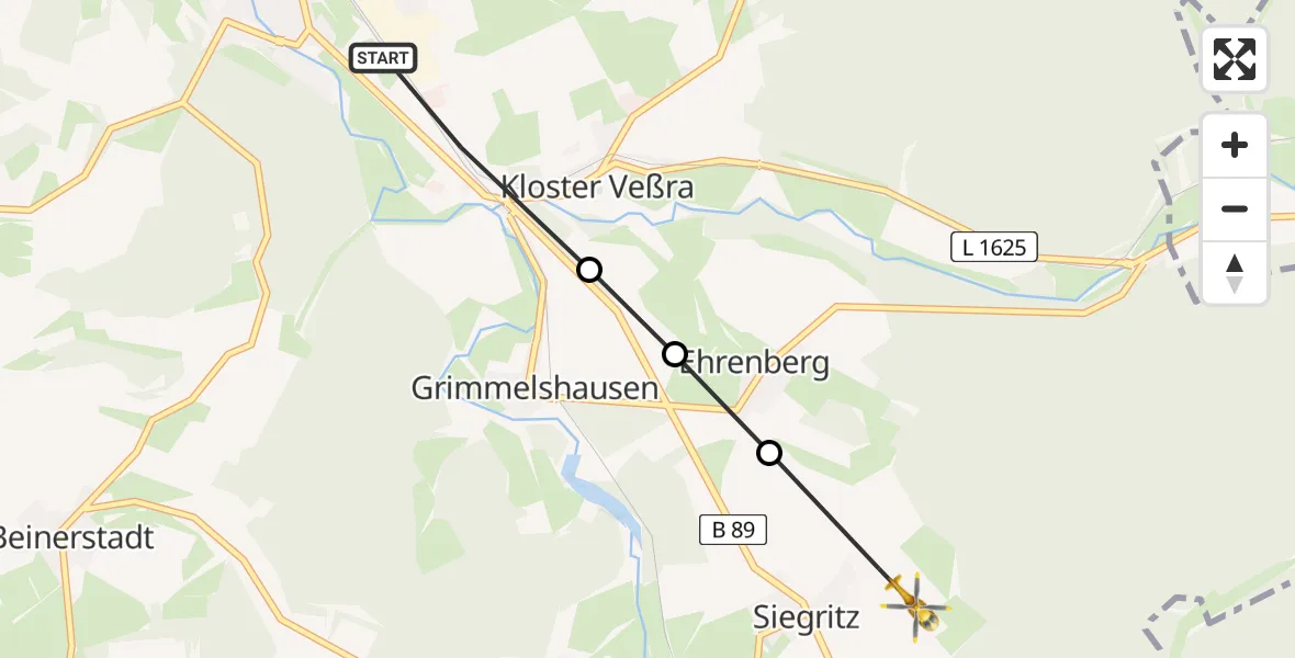 Flugroute Rettungshubschrauber Themar - Reurieth, 08 Juni 2026, 17:56