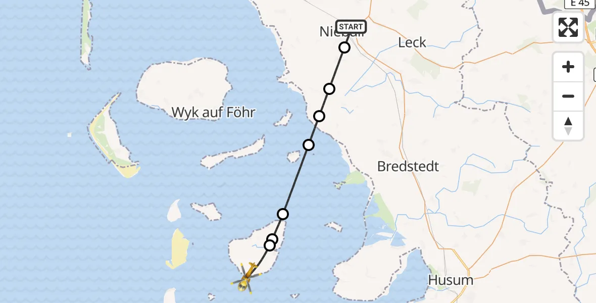 Flugroute Rettungshubschrauber Niebüll - Pellworm, 08 Juni 2026, 18:09