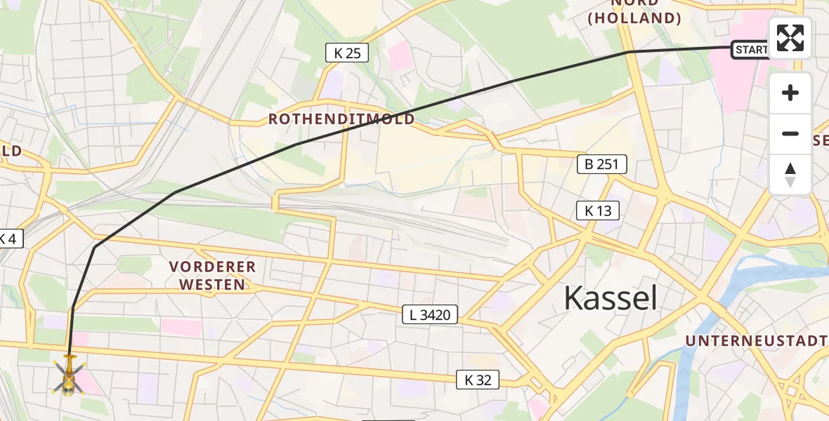 Flugroute Rettungshubschrauber Kassel - Kassel, 08 Juni 2026, 18:24