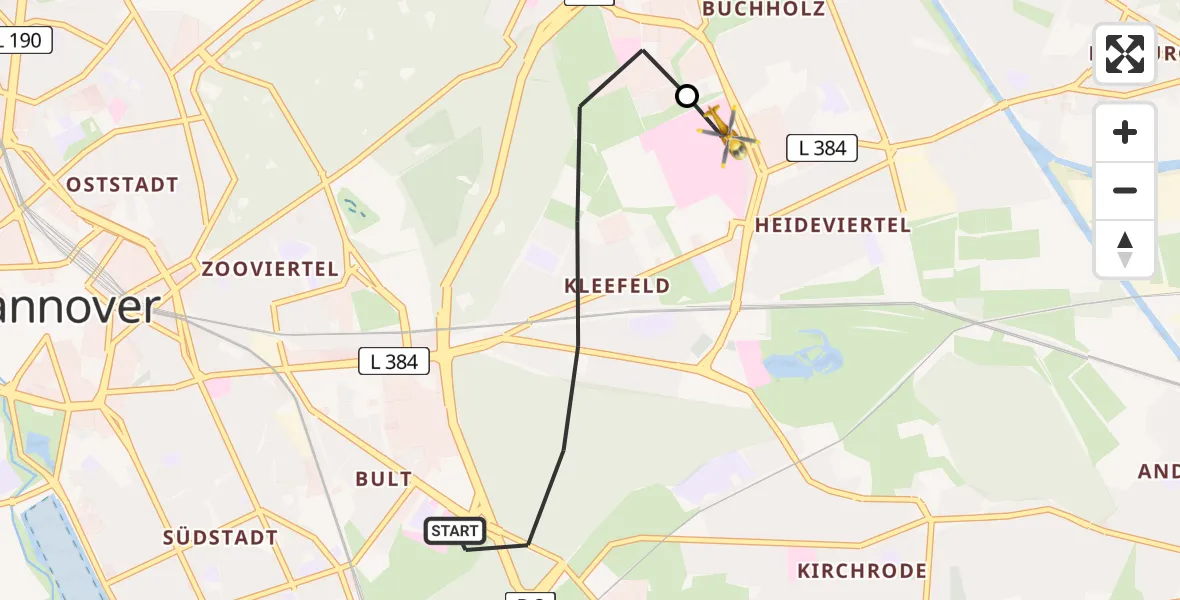 Flugroute Rettungshubschrauber Hannover - Hannover Luftrettung Hubschrauberlandeplatz (Christoph 4), 08 Juni 2026, 18:25