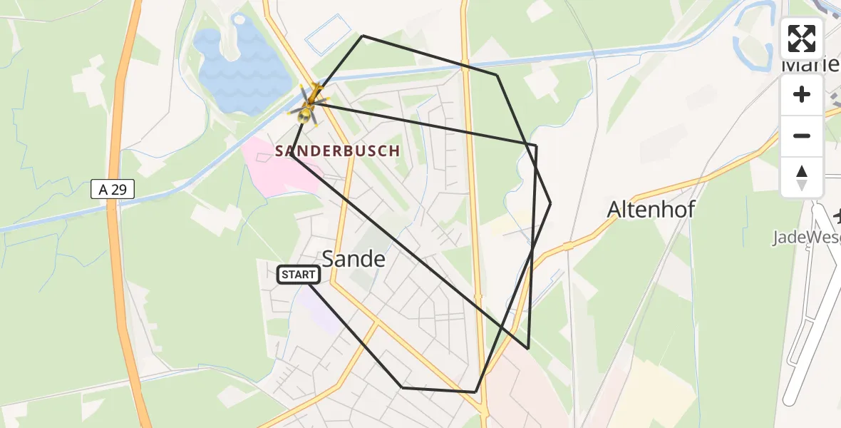 Flugroute Rettungshubschrauber Sande - Sande, 08 Juni 2026, 18:58