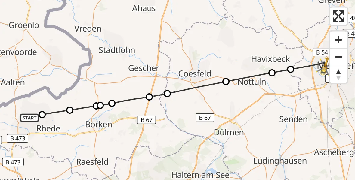 Flugroute Ambulanzhubschrauber Bocholt - Münster, 08 Juni 2026, 18:58