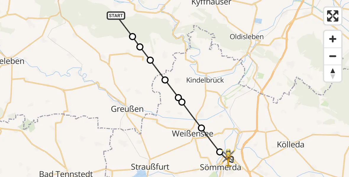 Flugroute Ambulanzhubschrauber Kyffhäuserland - Sömmerda, 08 Juni 2026, 19:06