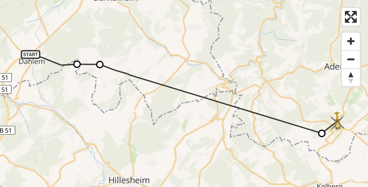 Flugroute Ambulanzhubschrauber Dahlem - Quiddelbach, 08 Juni 2026, 19:09
