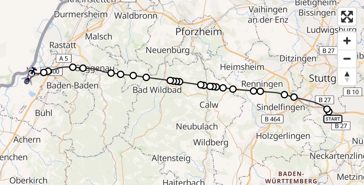 Flugroute Polizeihubschrauber Flughafen Stuttgart - Karlsruhe Baden-Baden Flughafen, 08 Juni 2026, 19:11
