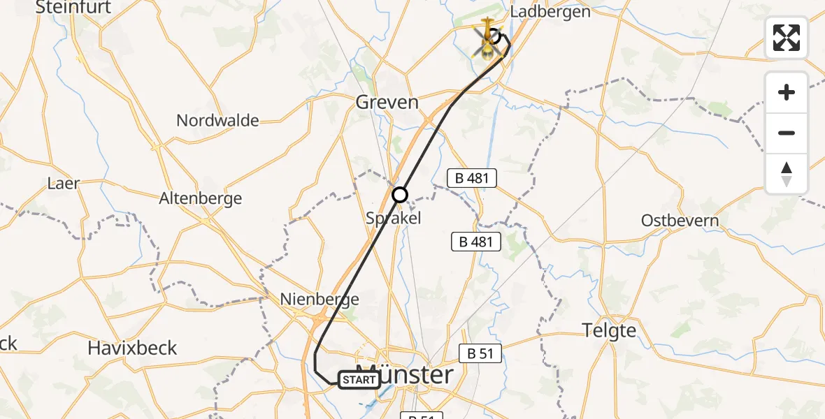 Flugroute Ambulanzhubschrauber Münster - Christoph  Westfalen-ADAC, 08 Juni 2026, 19:54
