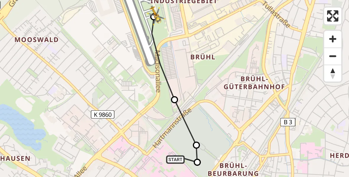 Flugroute Rettungshubschrauber Freiburg University Hospital Heliport 1 - Freiburg im Breisgau Flugplatz, 08 Juni 2026, 20:04
