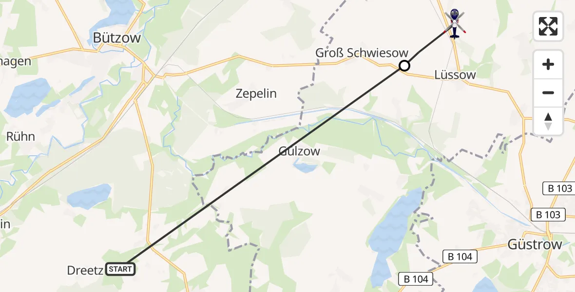 Flugroute Polizeihubschrauber Tarnow - Lüssow, 08 Juni 2026, 20:14
