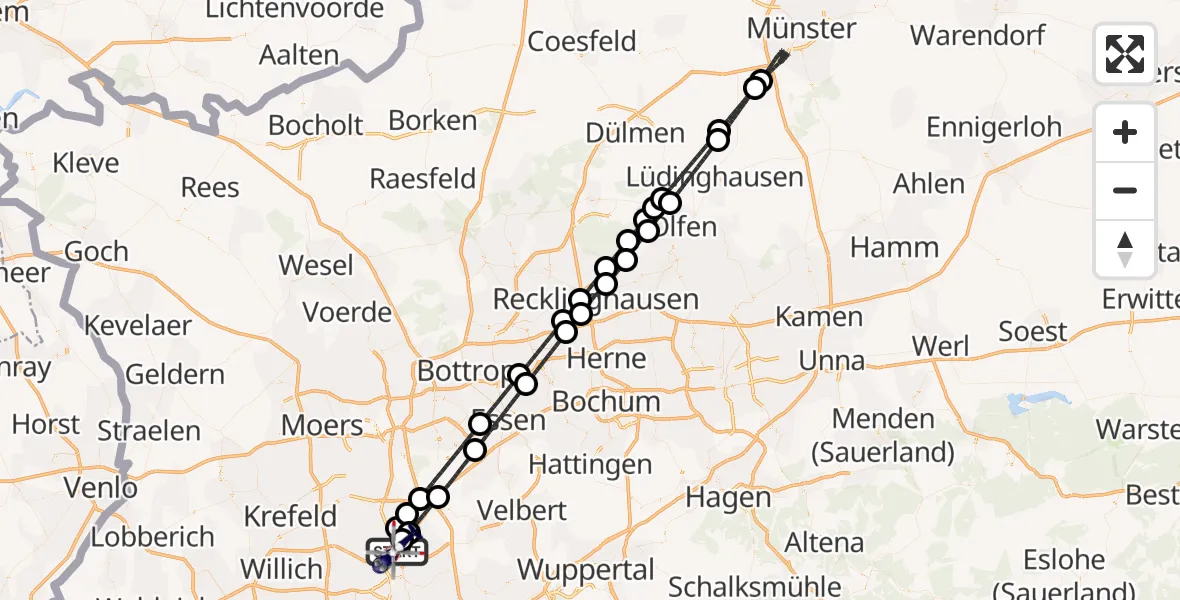 Flugroute Polizeihubschrauber Düsseldorf Flughafen - Düsseldorf Flughafen, 08 Juni 2026, 21:05