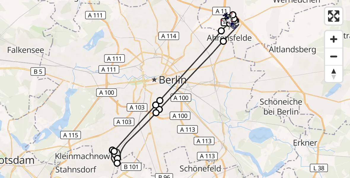 Flugroute Polizeihubschrauber Ahrensfelde Hubschrauberlandeplatz - Ahrensfelde Hubschrauberlandeplatz, 08 Juni 2026, 21:19