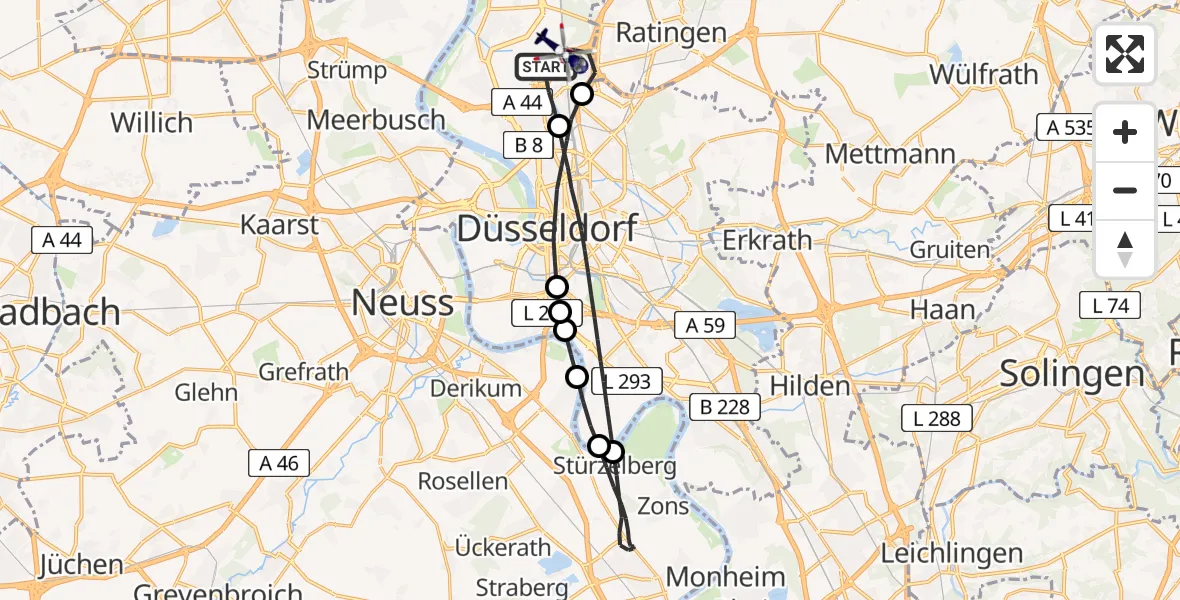 Flugroute Polizeihubschrauber Düsseldorf Flughafen - Düsseldorf Flughafen, 08 Juni 2026, 22:58