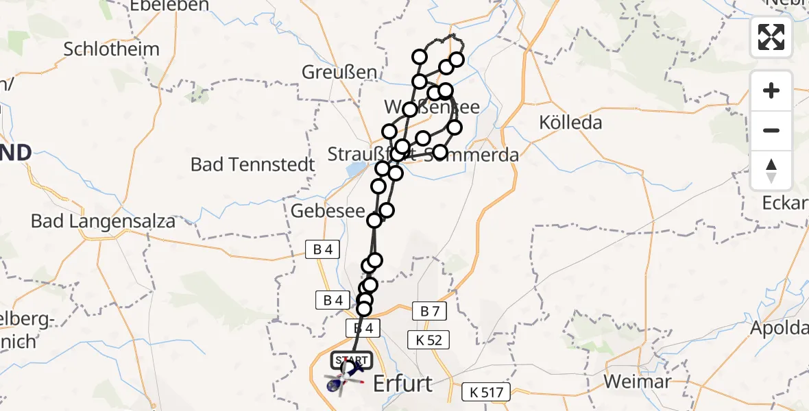 Flugroute Polizeihubschrauber Erfurt - Erfurt-Weimar Flughafen, 08 Juni 2026, 23:29