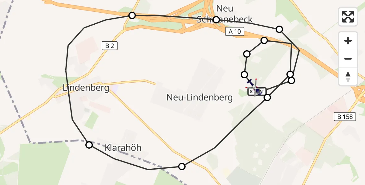 Flugroute Polizeihubschrauber Ahrensfelde Hubschrauberlandeplatz - Ahrensfelde Hubschrauberlandeplatz, 08 Juni 2026, 23:38