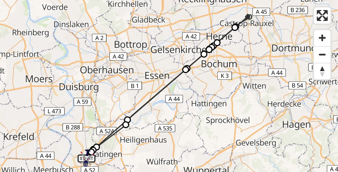 Flugroute Polizeihubschrauber Düsseldorf Flughafen - Düsseldorf Flughafen, 09 Juni 2026, 00:56