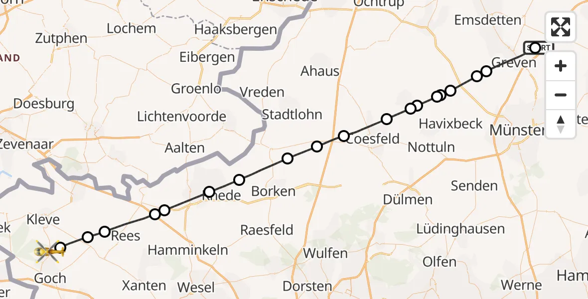 Flugroute Ambulanzhubschrauber Christoph  Westfalen-ADAC - Goch, 09 Juni 2026, 01:02