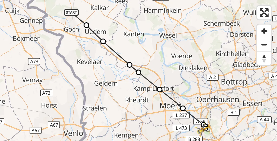 Flugroute Ambulanzhubschrauber Goch - Duisburg Air Rescue Hubschrauberlandeplatz (Christoph 9), 09 Juni 2026, 02:09