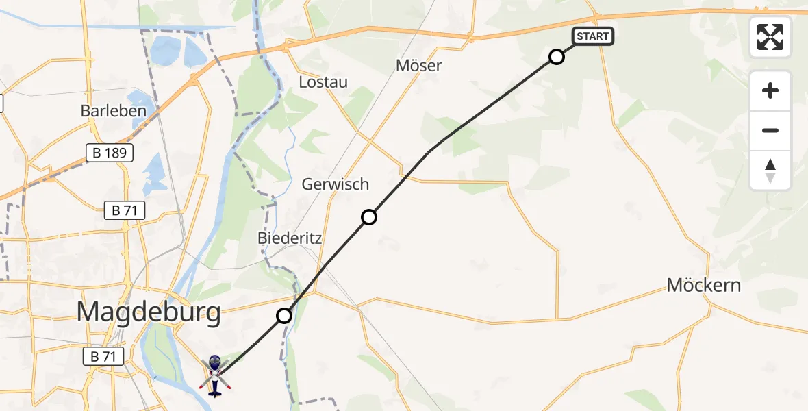 Flugroute Polizeihubschrauber Burg - Magdeburg, 09 Juni 2026, 05:57