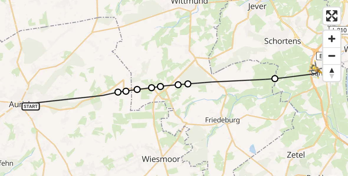 Flugroute Rettungshubschrauber Aurich - Sande, 09 Juni 2026, 06:26