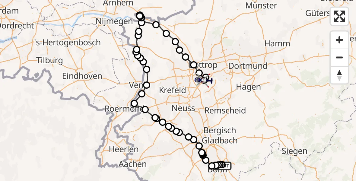 Flugroute Polizeihubschrauber Sankt Augustin - Essen-Mülheim Flughafen, 09 Juni 2026, 06:59