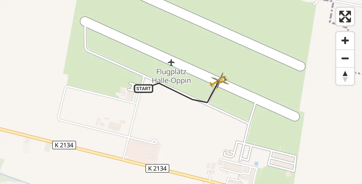Flugroute Rettungshubschrauber Halle-Oppin Flugplatz - Halle-Oppin Flugplatz, 09 Juni 2026, 07:16