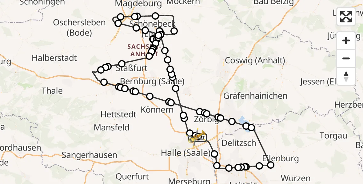 Flugroute Rettungshubschrauber Halle-Oppin Flugplatz - Halle-Oppin Flugplatz, 09 Juni 2026, 07:20