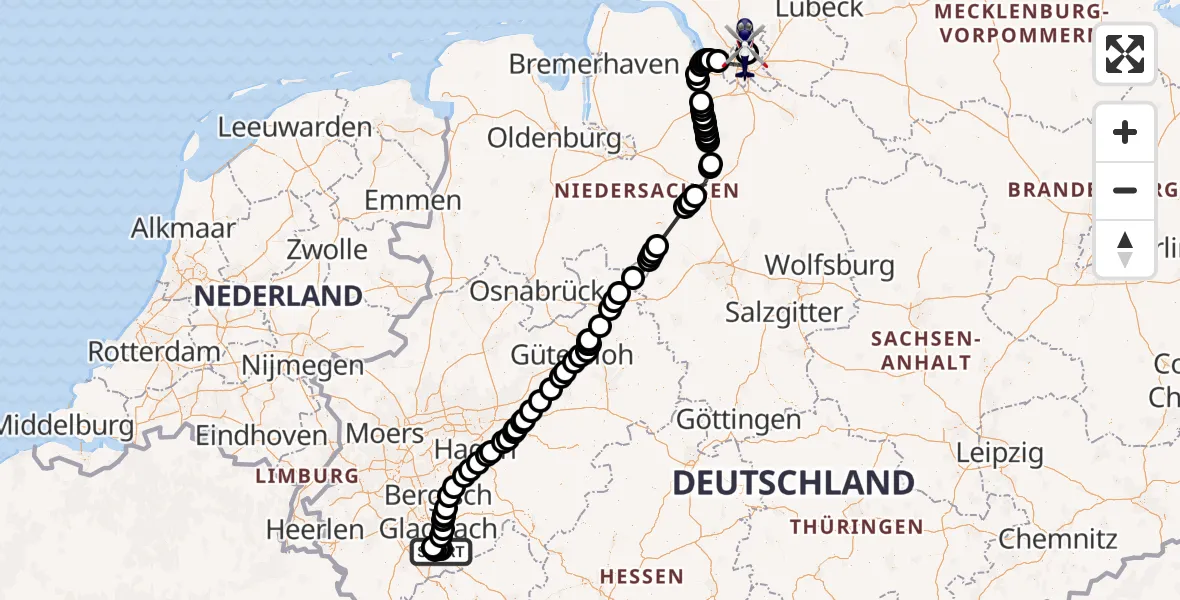 Flugroute Polizeihubschrauber Sankt Augustin - Hamburg Helmut Schmidt Flughafen, 09 Juni 2026, 07:30