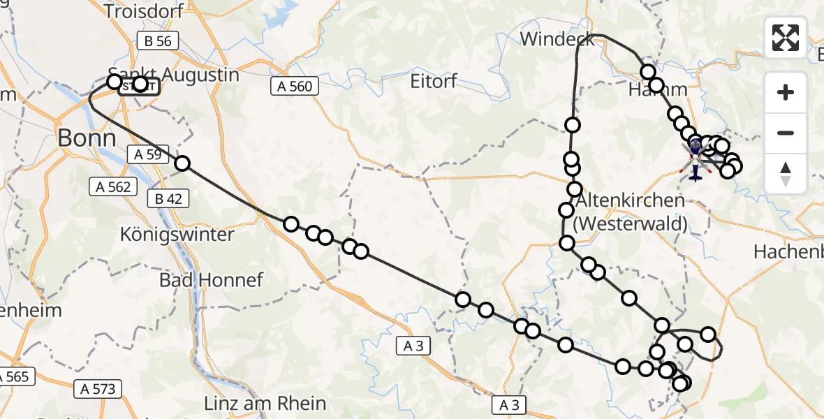 Flugroute Polizeihubschrauber Sankt Augustin - Eichelhardt, 09 Juni 2026, 07:30