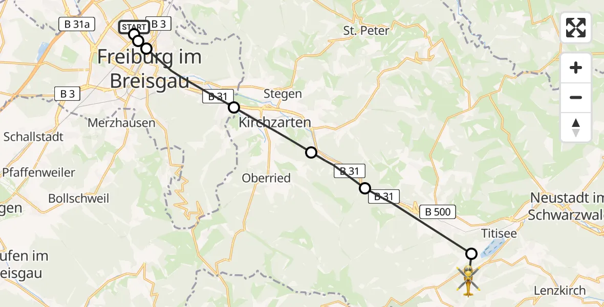Flugroute Rettungshubschrauber Freiburg im Breisgau Flugplatz - Feldberg (Schwarzwald), 09 Juni 2026, 07:31