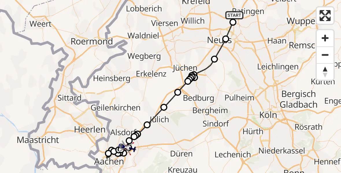 Flugroute Polizeihubschrauber Düsseldorf Flughafen - Aachen-Merzbrück Flughafen, 09 Juni 2026, 07:32