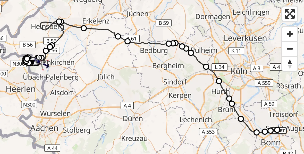 Flugroute Polizeihubschrauber Sankt Augustin - Geilenkirchen, 09 Juni 2026, 07:42