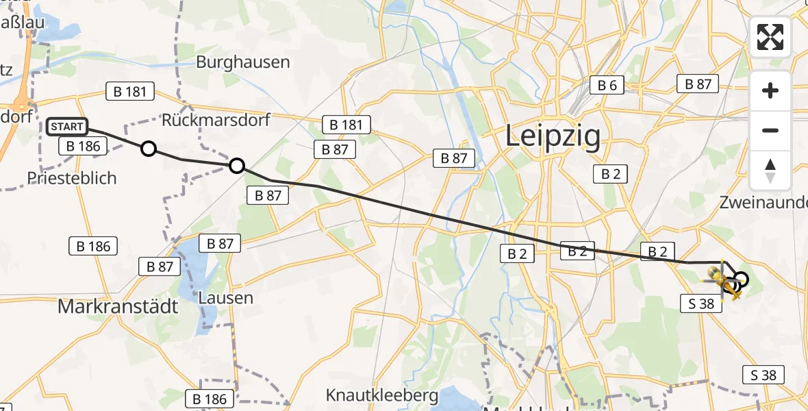 Flugroute Rettungshubschrauber Schkeuditz - Leipzig Heart Center Rooftop Hubschrauberlandeplatz, 09 Juni 2026, 07:43