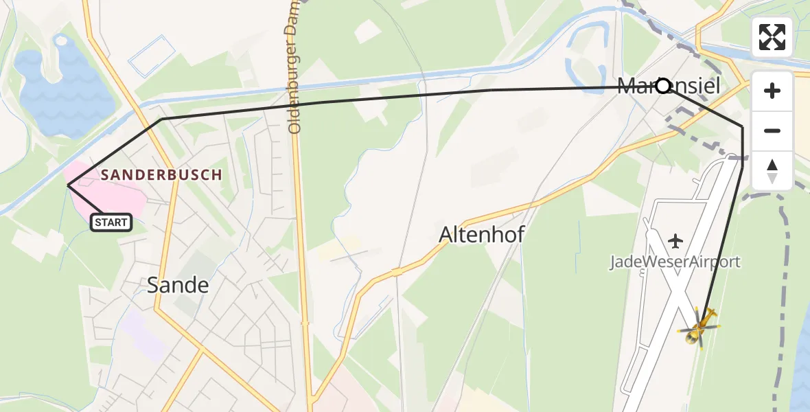 Flugroute Rettungshubschrauber Sande - JadeWeser Flughafen, 09 Juni 2026, 07:43