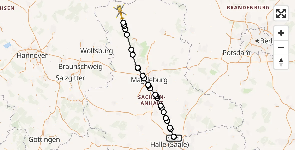 Flugroute Rettungshubschrauber Halle-Oppin Flugplatz - Salzwedel, 09 Juni 2026, 07:44