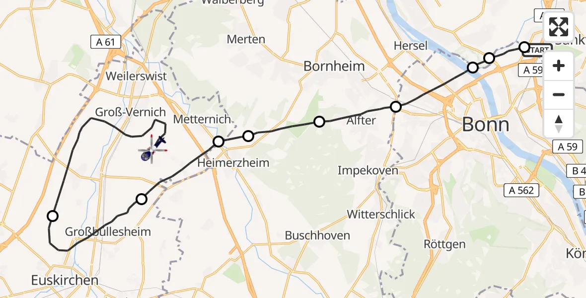 Flugroute Polizeihubschrauber Sankt Augustin - Weilerswist, 09 Juni 2026, 07:45