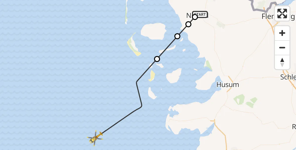 Flugroute Rettungshubschrauber Niebüll - Hallig Hooge, 09 Juni 2026, 08:19