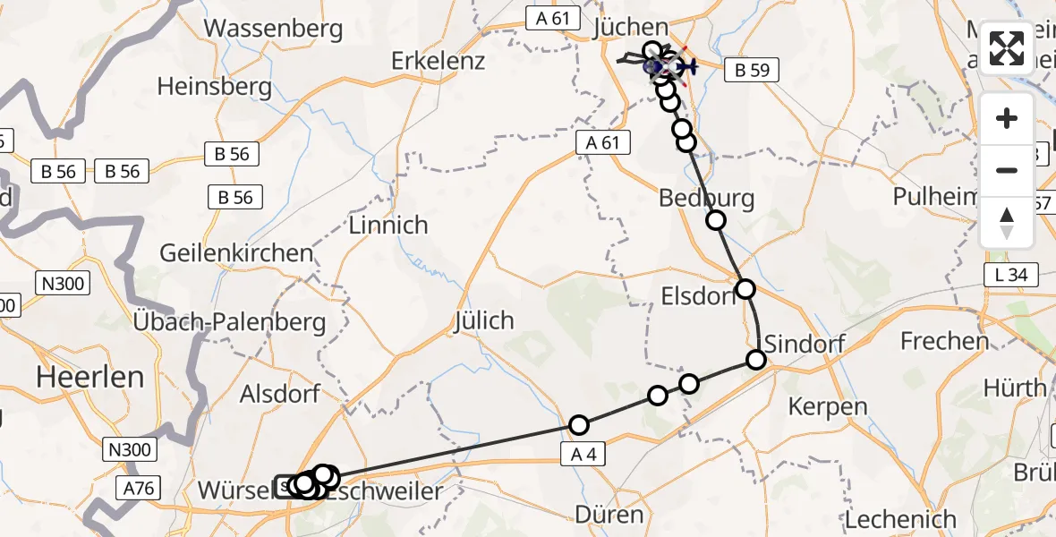 Flugroute Polizeihubschrauber Aachen-Merzbrück Flughafen - Gustorfer Höhe Flugplatz, 09 Juni 2026, 08:26