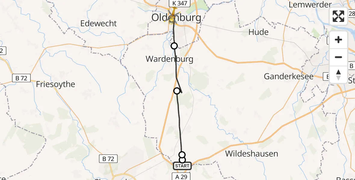 Flugroute Rettungshubschrauber Großenkneten - Oldenburg (Oldb), 09 Juni 2026, 08:29