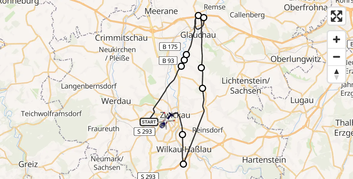 Flugroute Polizeihubschrauber Zwickau - Zwickau, 09 Juni 2026, 08:30